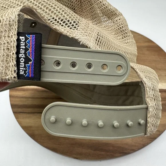 Patagonia Hat Mesh Back Net Plus SnapBack Trucker Green Tan Cap Hat Logo EUC - Picture 6 of 9